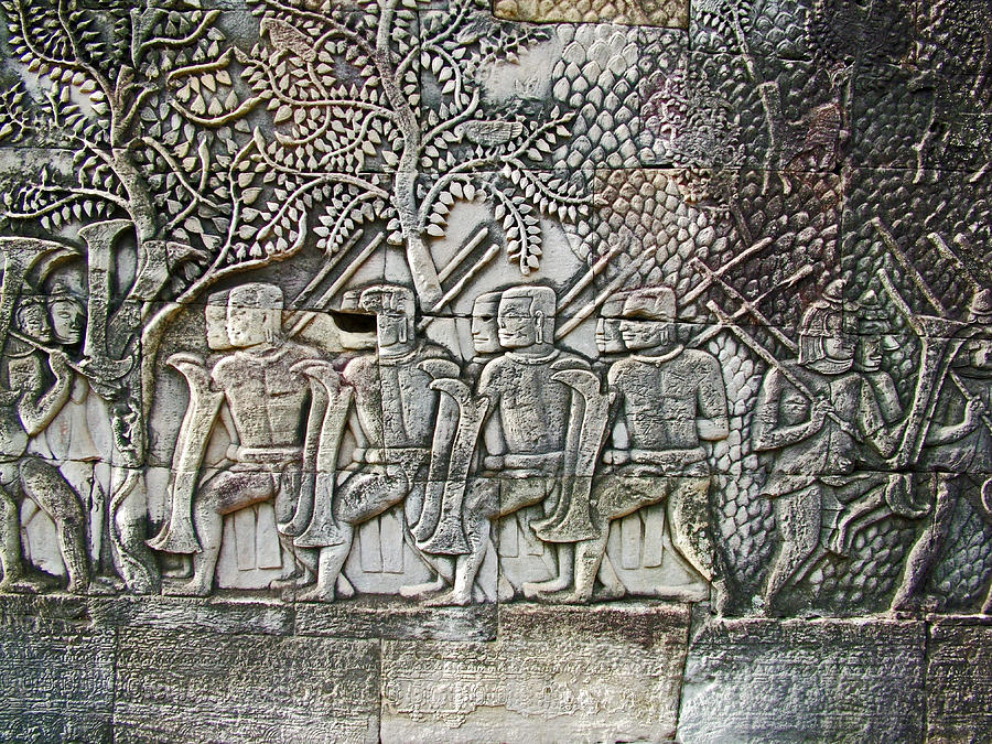 Bas-reliefs of Khmer Soldiers in the Bayon of Angkor Thom in Angkor Wat Archeological Park-Cambodia Photograph by Ruth Hager