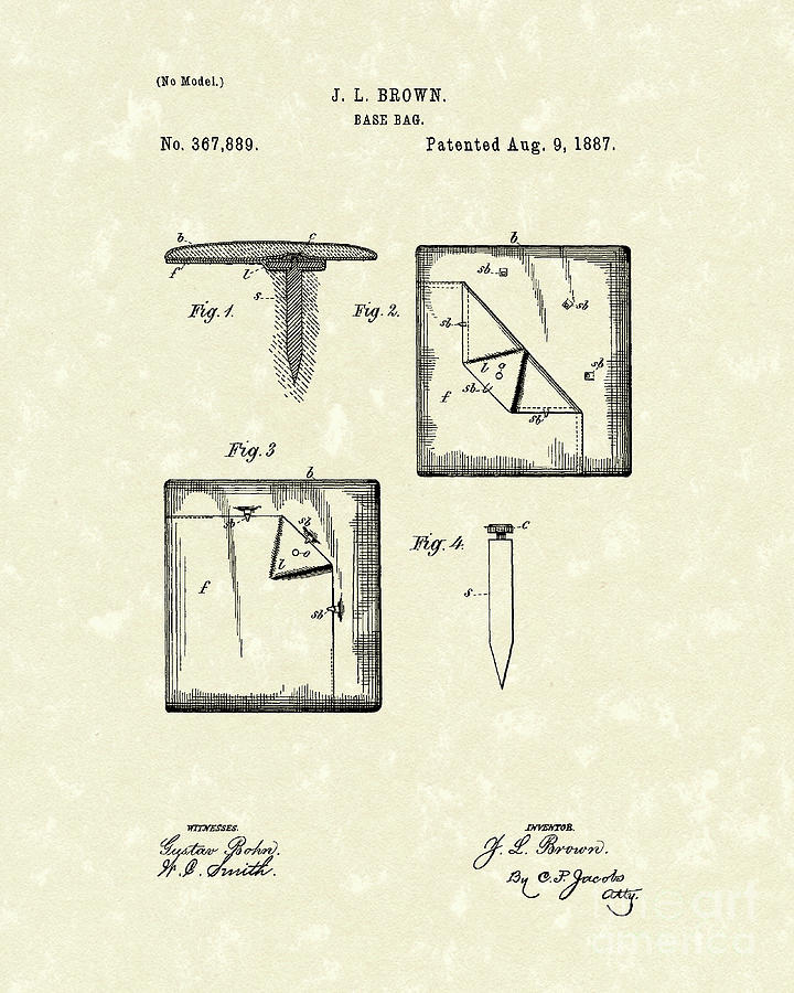Base Bag 1887 Patent Art Drawing by Prior Art Design