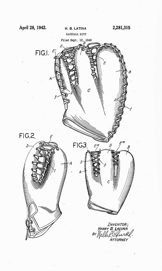 Baseball Glove Patent Art Photograph
