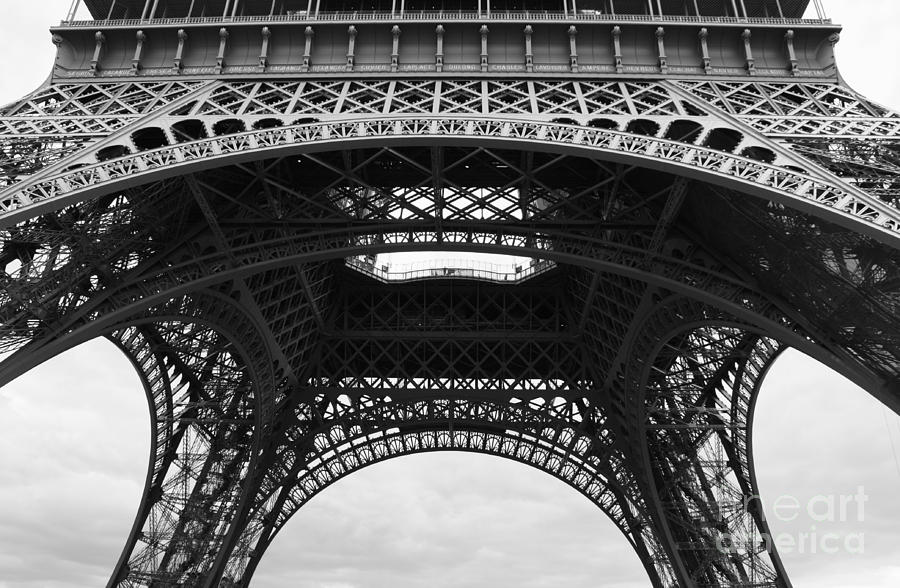 Base of the Eiffel Tower - Black and White Photograph by Carol Groenen