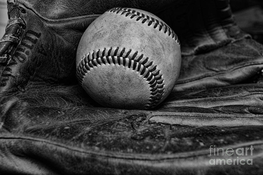 Baseball broken in black and white Photograph by Paul Ward