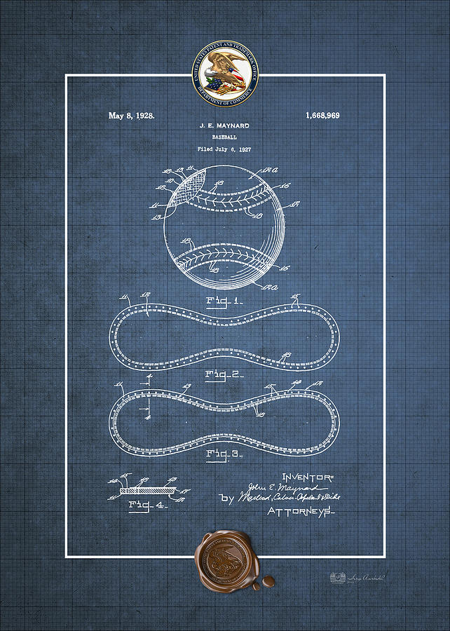 Vintage Americana Digital Art - Baseball by John E. Maynard - Vintage Patent Blueprint by Serge Averbukh