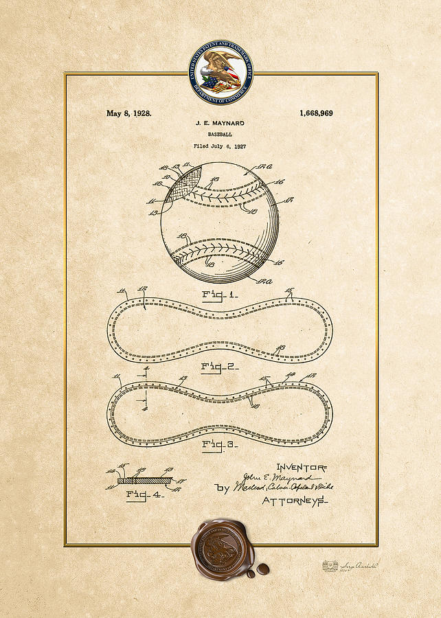 Baseball by John E. Maynard - Vintage Patent Document Digital Art by Serge Averbukh