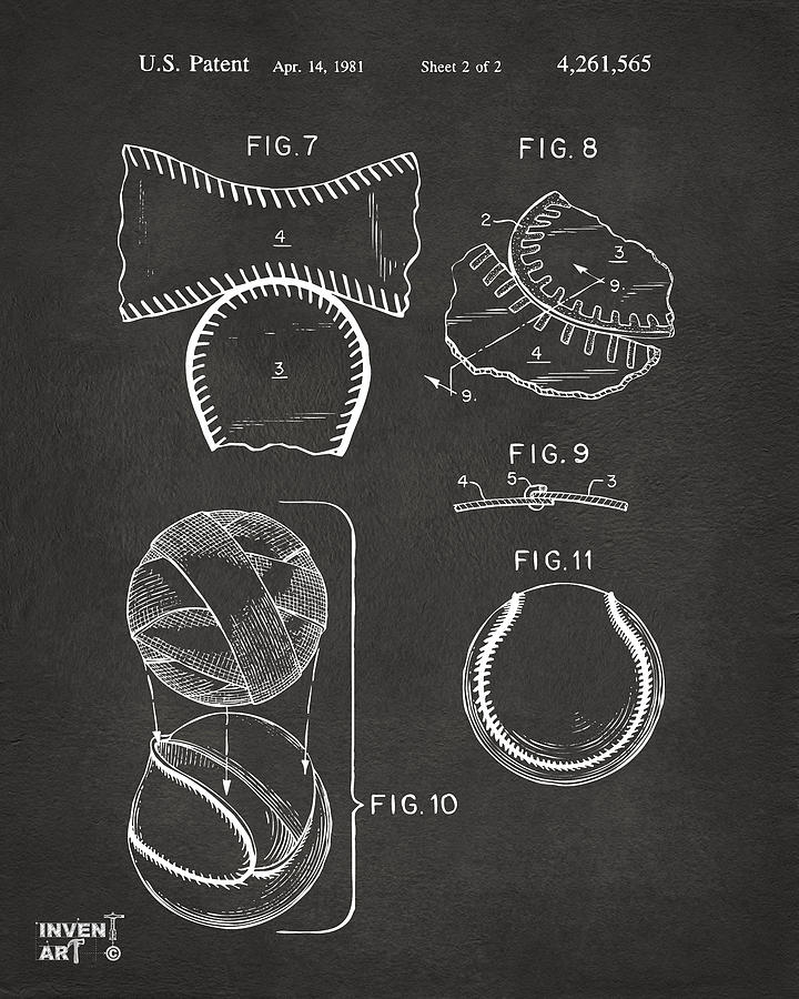 Baseball Construction Patent 2 - Gray Digital Art by Nikki Marie Smith