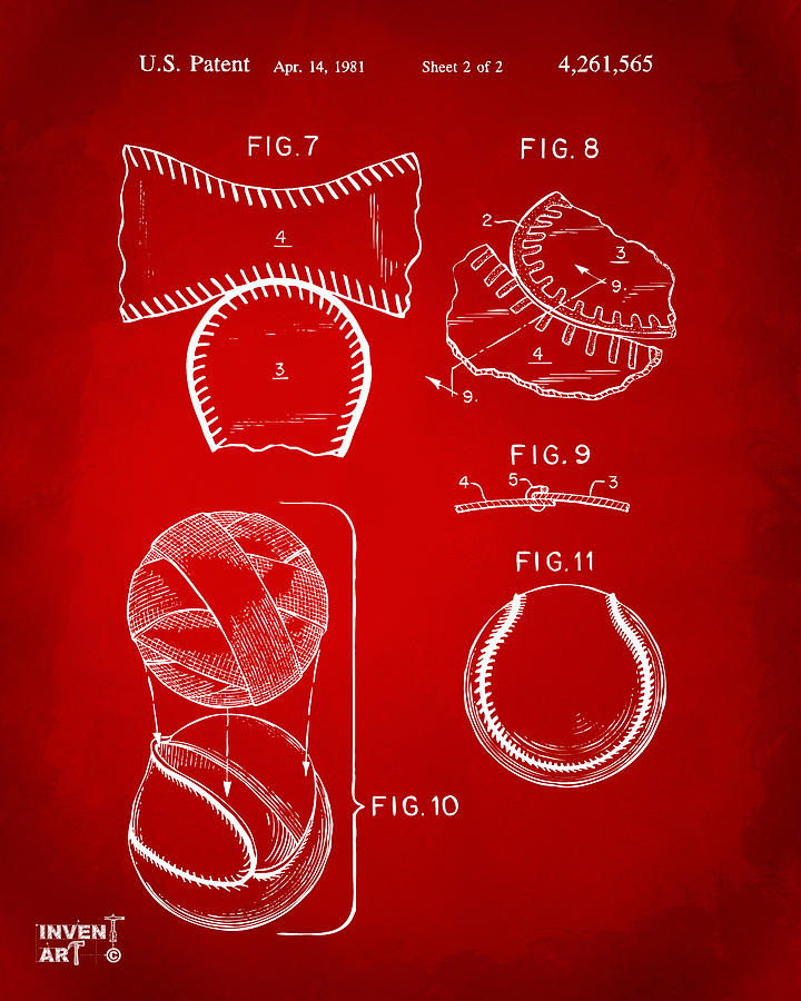 Baseball Construction Patent 2 - Red Digital Art by Nikki Marie Smith