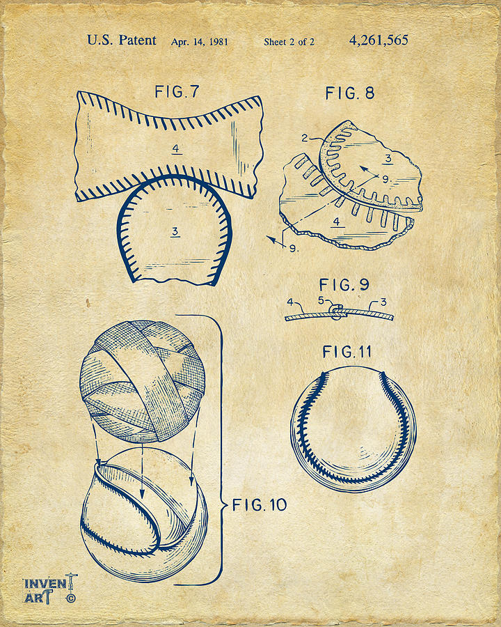Baseball Digital Art - Baseball Construction Patent 2 - Vintage by Nikki Marie Smith