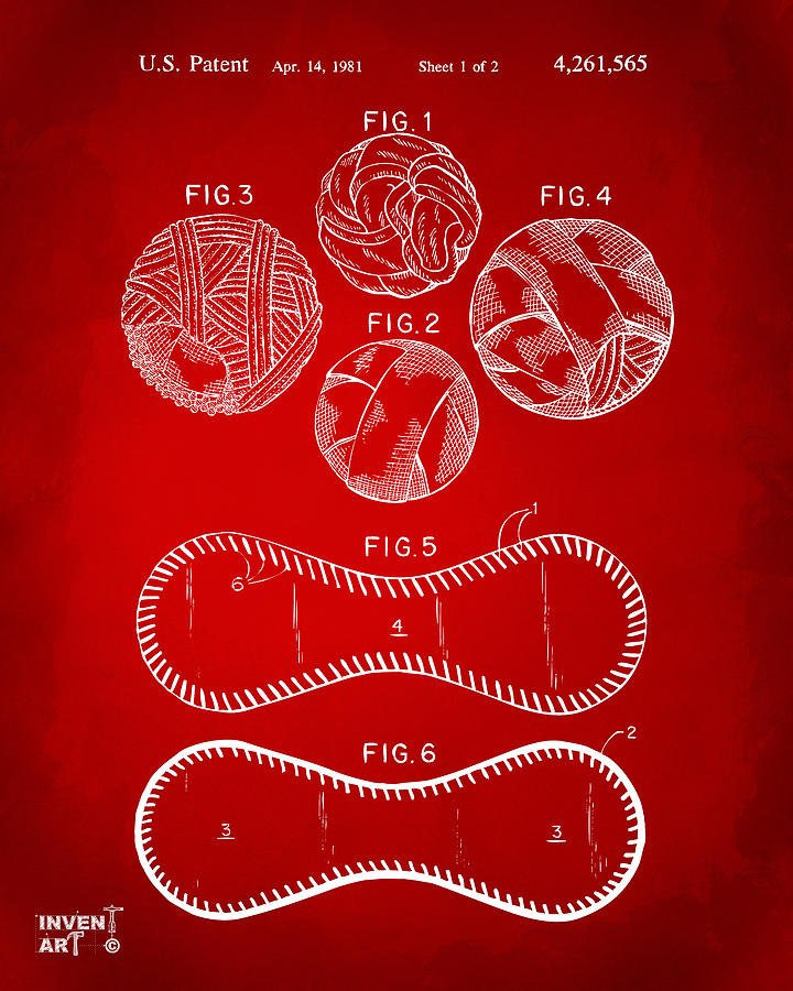Baseball Construction Patent - Red Digital Art by Nikki Marie Smith