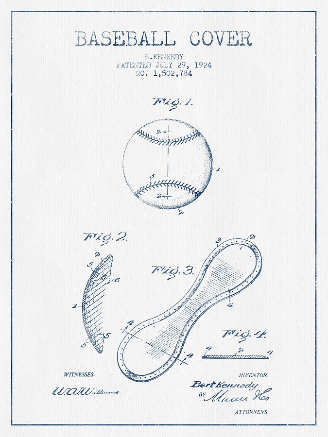 Baseball Cover Patent Drawing From 1924 - Blue Ink Digital Art