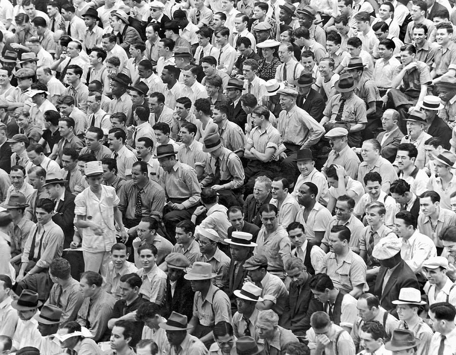 Yankee Stadium Photograph - Baseball fans in the bleachers at Yankee Stadium. by Underwood Archives