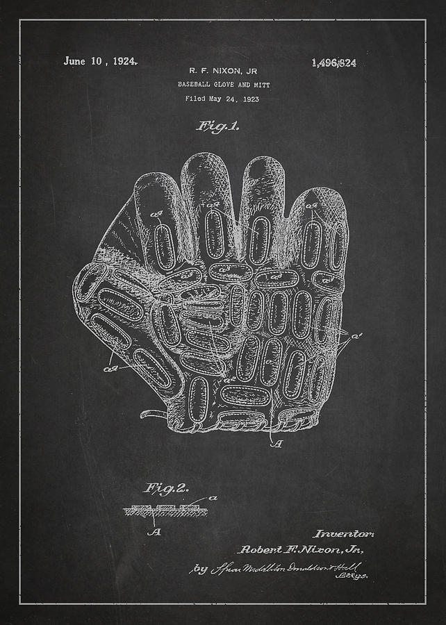 Baseball Glove Patent Drawing From 1923 Digital Art