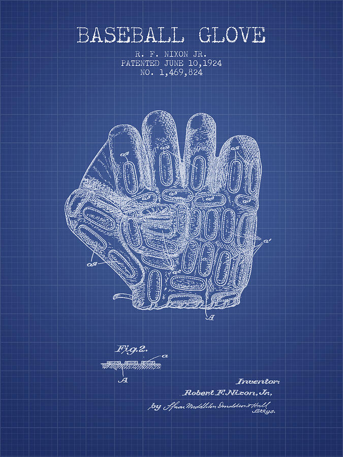 Baseball Glove Patent From 1924 - Blueprint Drawing