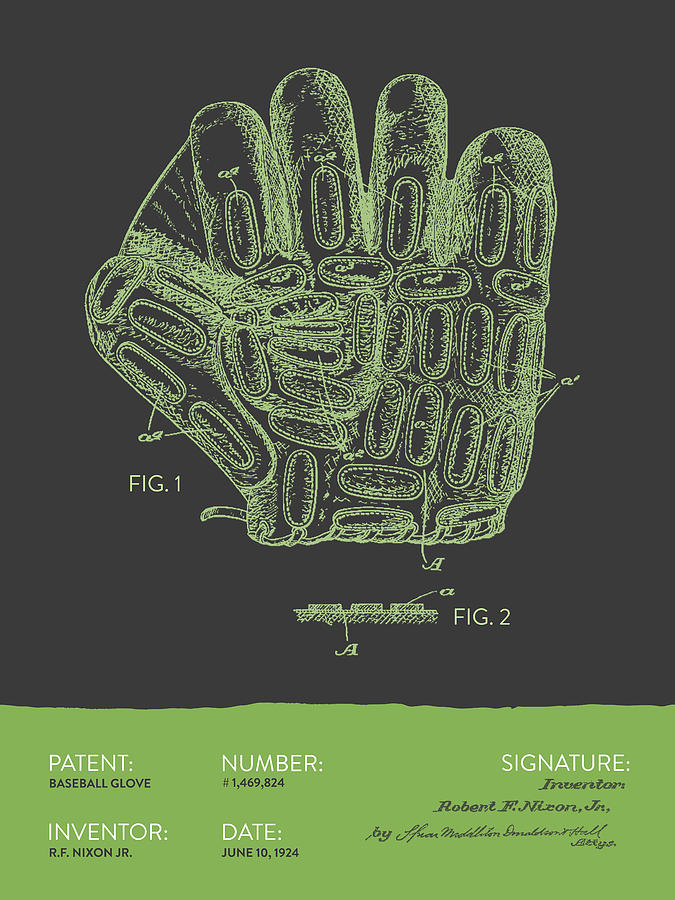 Baseball Glove Patent From 1924 - Gray Green Digital Art
