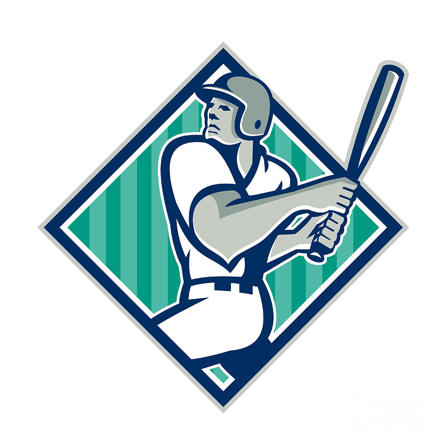 Baseball Hitter Batting Diamond Retro Digital Art