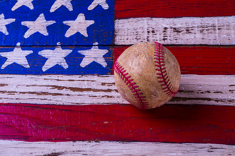 Baseball Photograph - Baseball On American Flag by Garry Gay