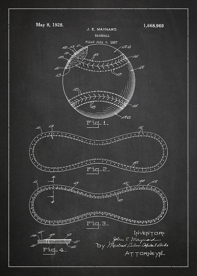 Baseball Patent Drawing From 1927 Digital Art