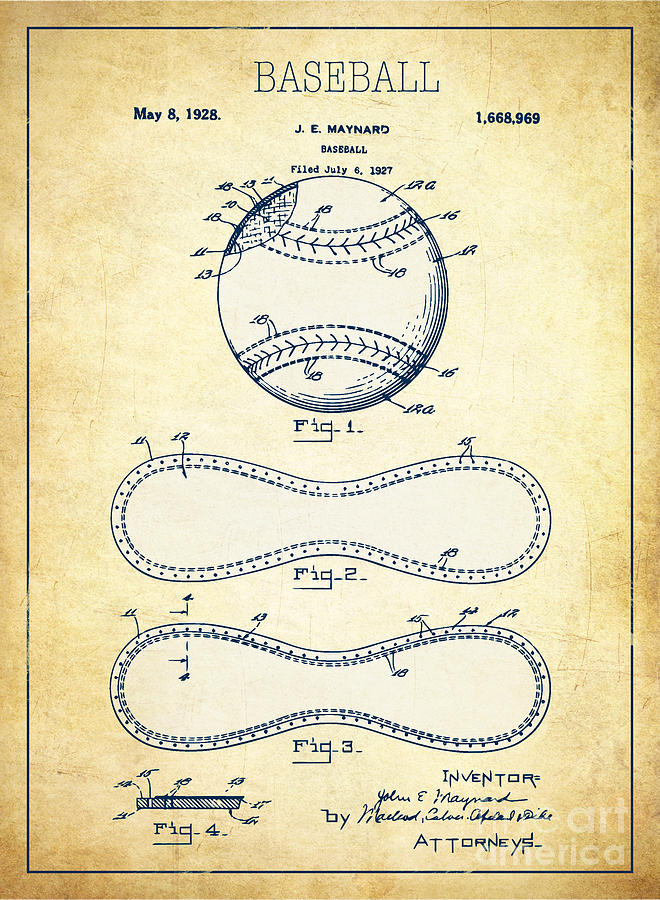 Baseball Digital Art - Baseball patent vintage US1668969 by Evgeni Nedelchev
