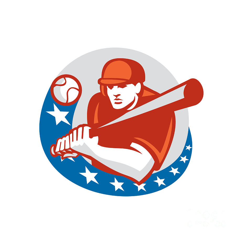 Baseball Player Batter Stars Circle Retro Digital Art by Aloysius ...