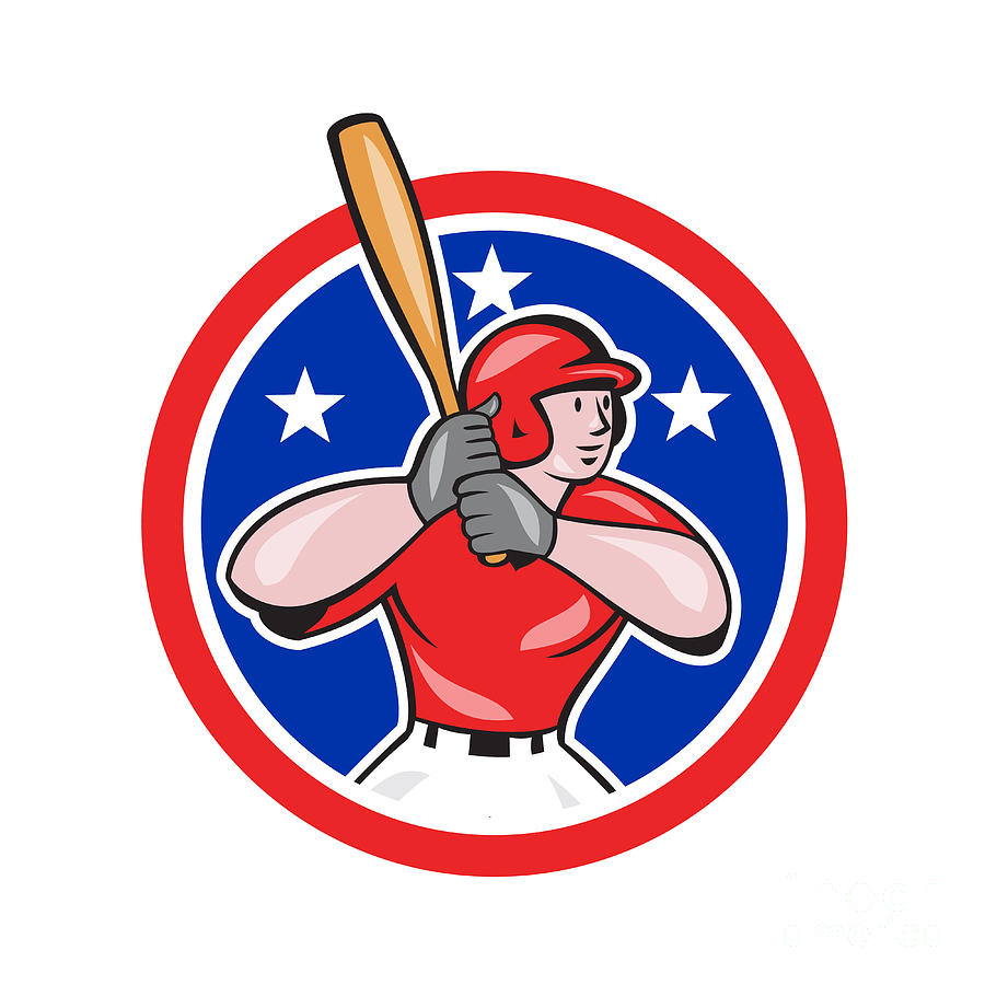 Baseball Player Batting Cartoon Digital Art