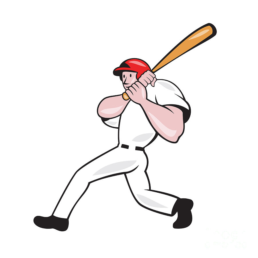 Cartoon Baseball Player Swinging A Big Bat Stock Photo