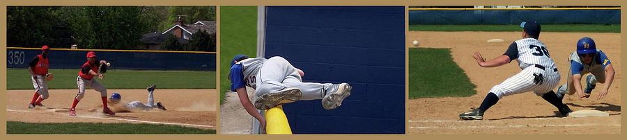 Sports Photograph - Baseball Playing Hard 3 Panel Composite 02 by Thomas Woolworth