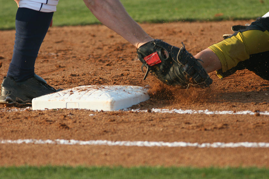Baseball runner sliding into third base Photograph by RBFried