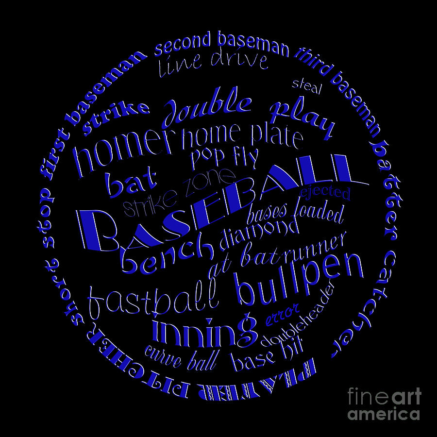 Baseball Terms Typography Blue On Black Digital Art by Andee Design