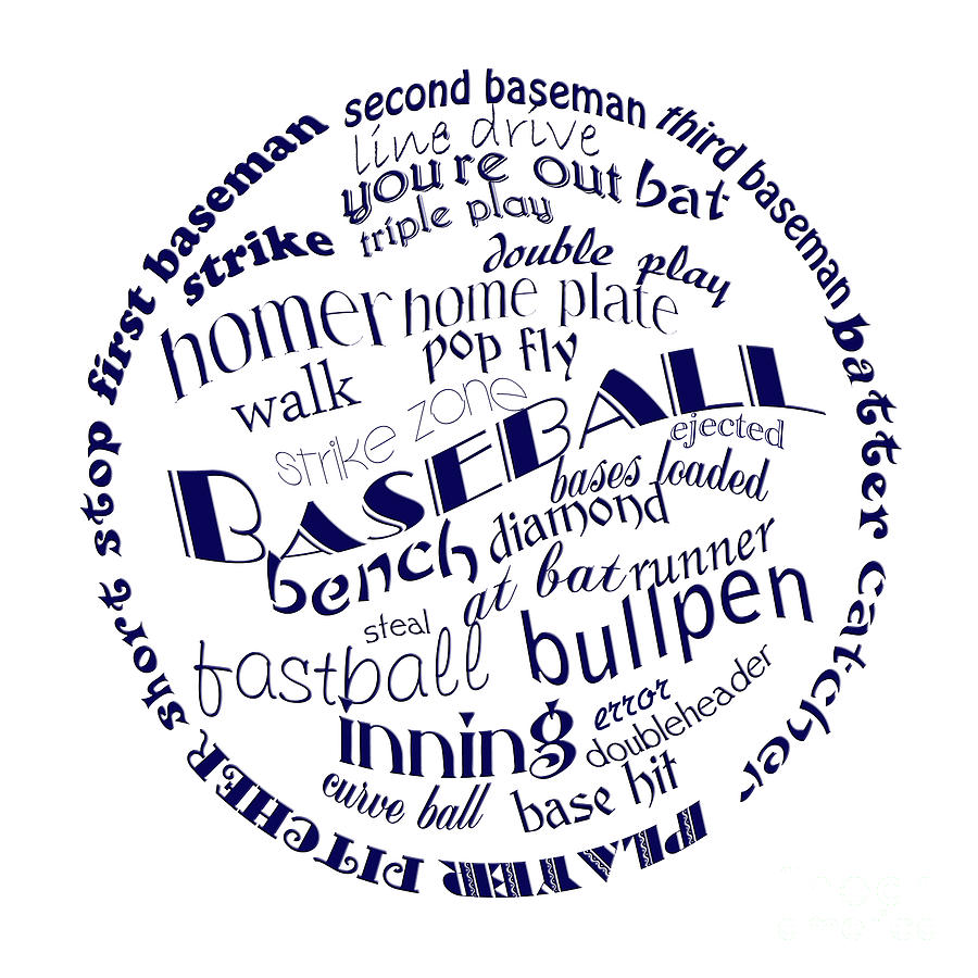 Baseball Terms Typography Blue On White Digital Art by Andee Design