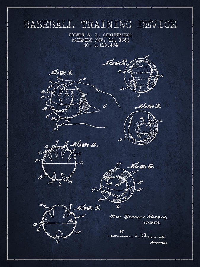 Baseball Training Device Patent Drawing From 1963 Digital Art