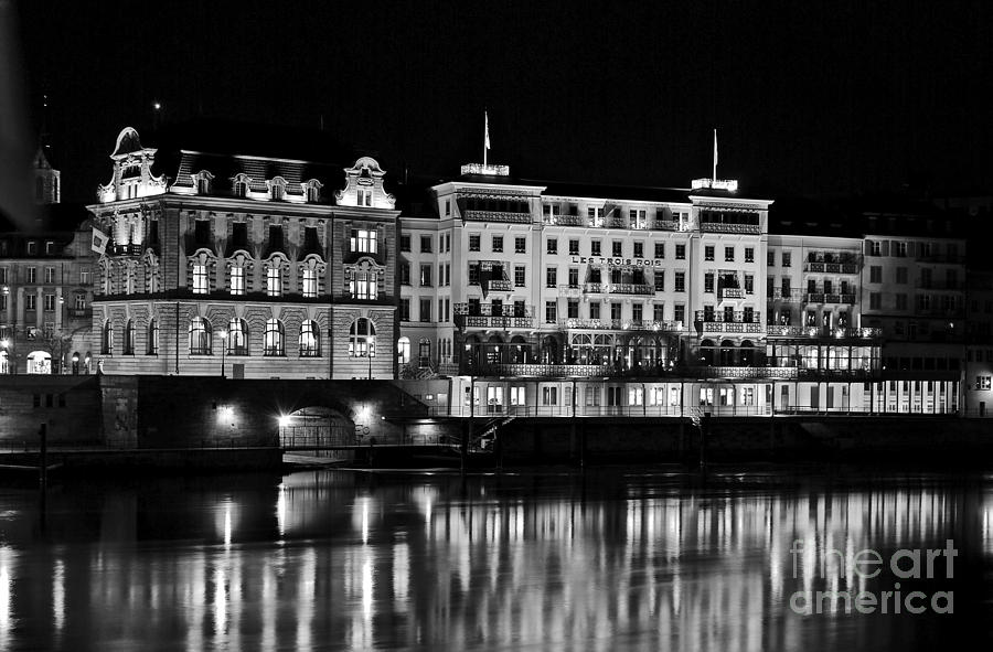 Basel by Night - Grand Hotel Les Trois Rois Photograph by Carlos Alkmin