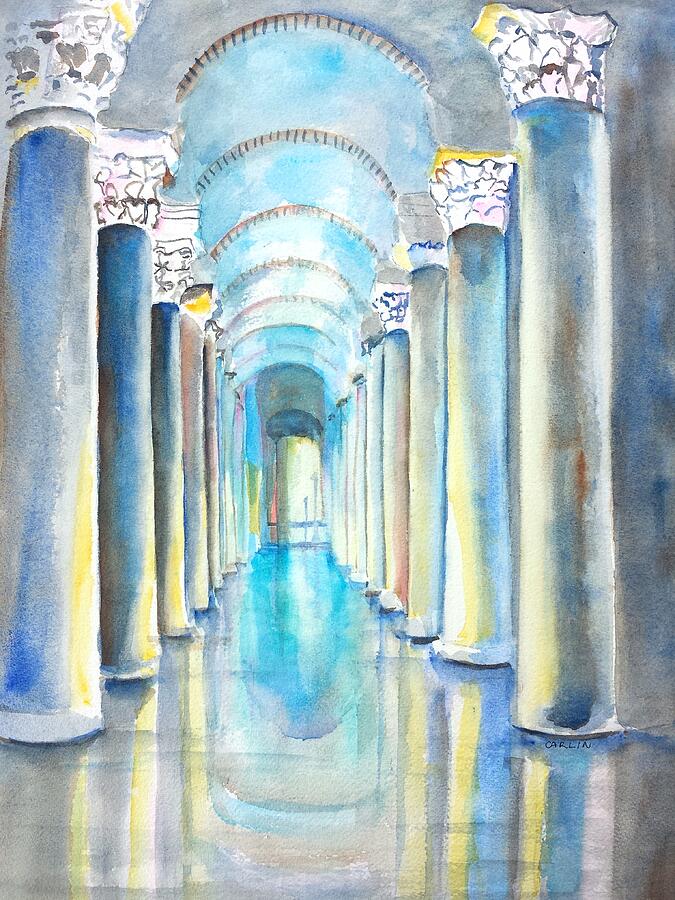 Basilica Cistern Istanbul Turkey Painting by Carlin Blahnik CarlinArtWatercolor