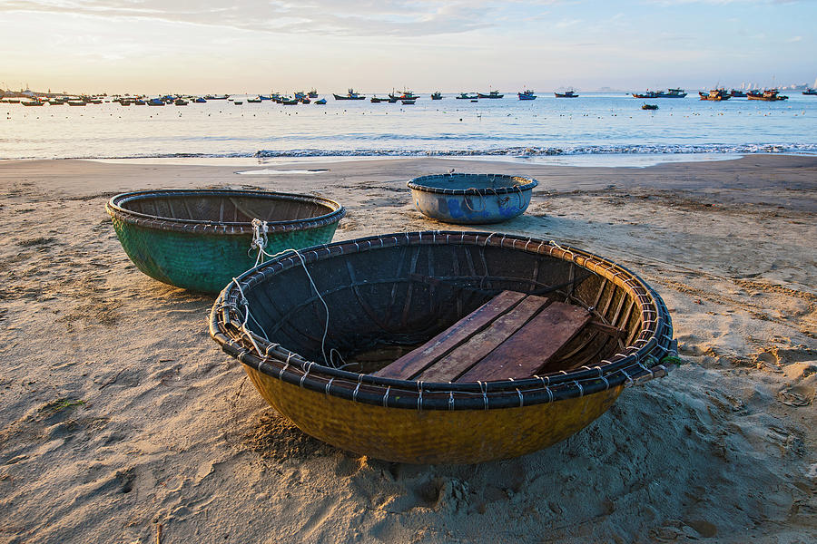 Basket Boats On The Beach Of Da Nang Photograph by Henn Photography ...