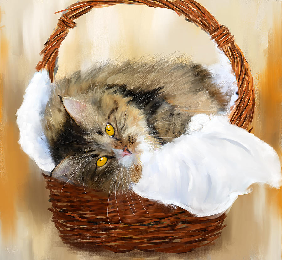 Cat Painting - Basket Case by Lourry Legarde