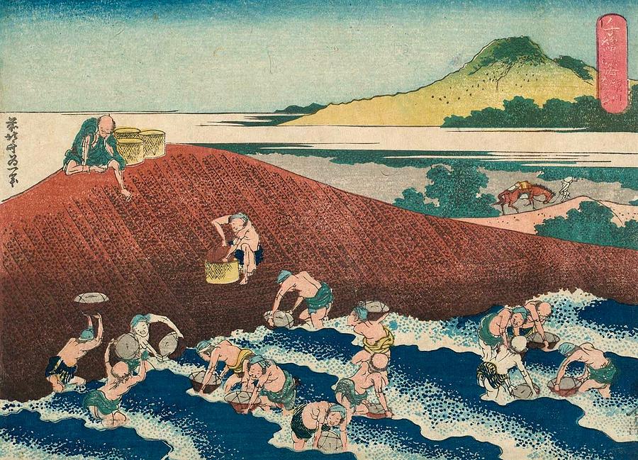 Hokusai Painting - Basket-fishing in the Kinu River by Katsushika Hokusai