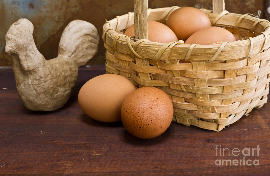 Egg Photograph - Basket of Farm Fresh Eggs by Edward Fielding