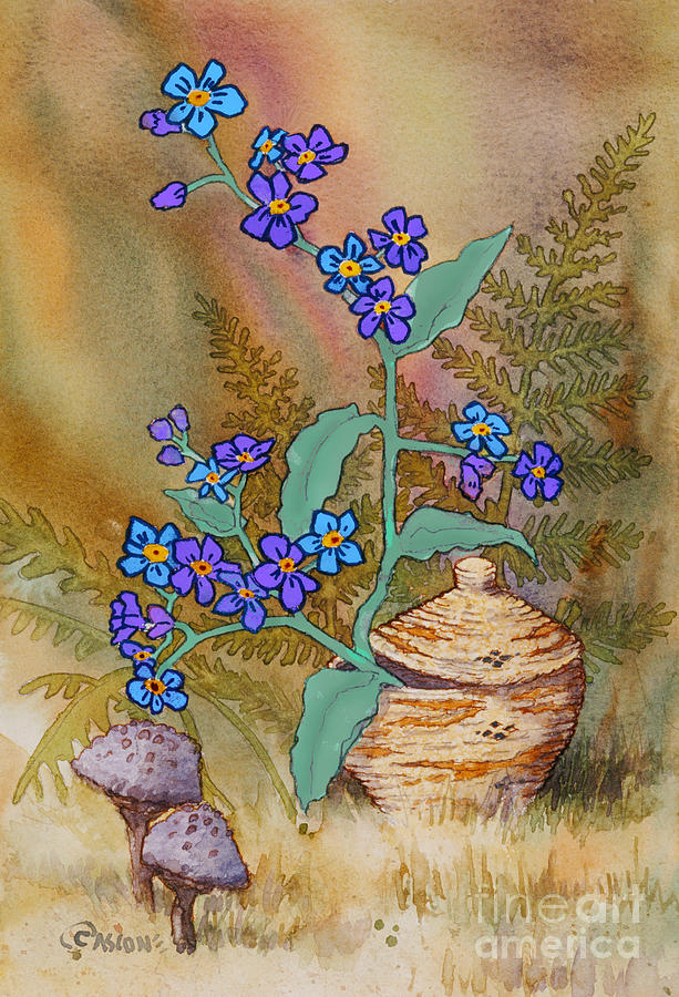 Flower Painting - Basket of Forgetmenots by Teresa Ascone