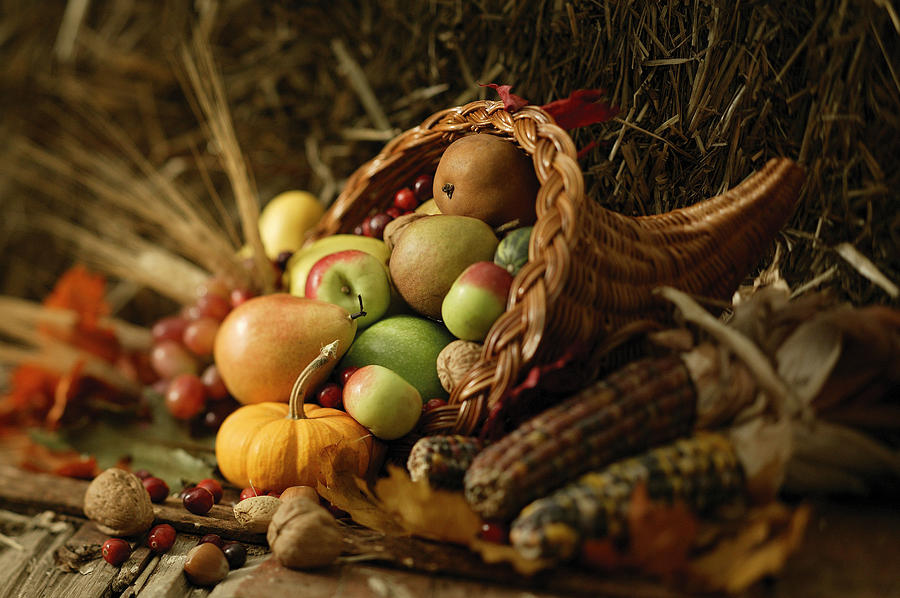 Basket of fruits and vegetables Photograph by Comstock