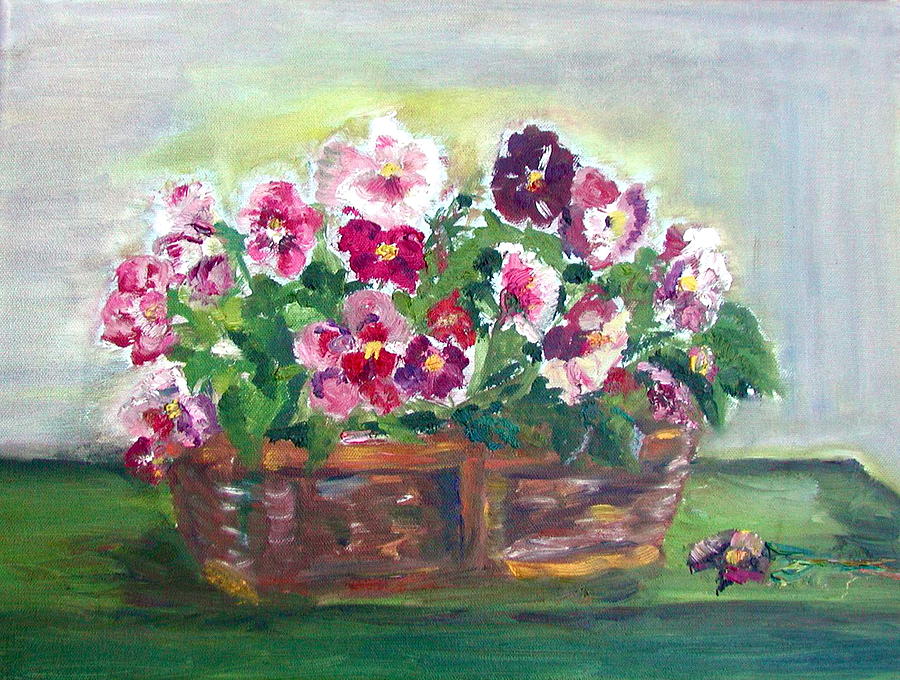 Basket of Pansies Painting by Anna Ruzsan