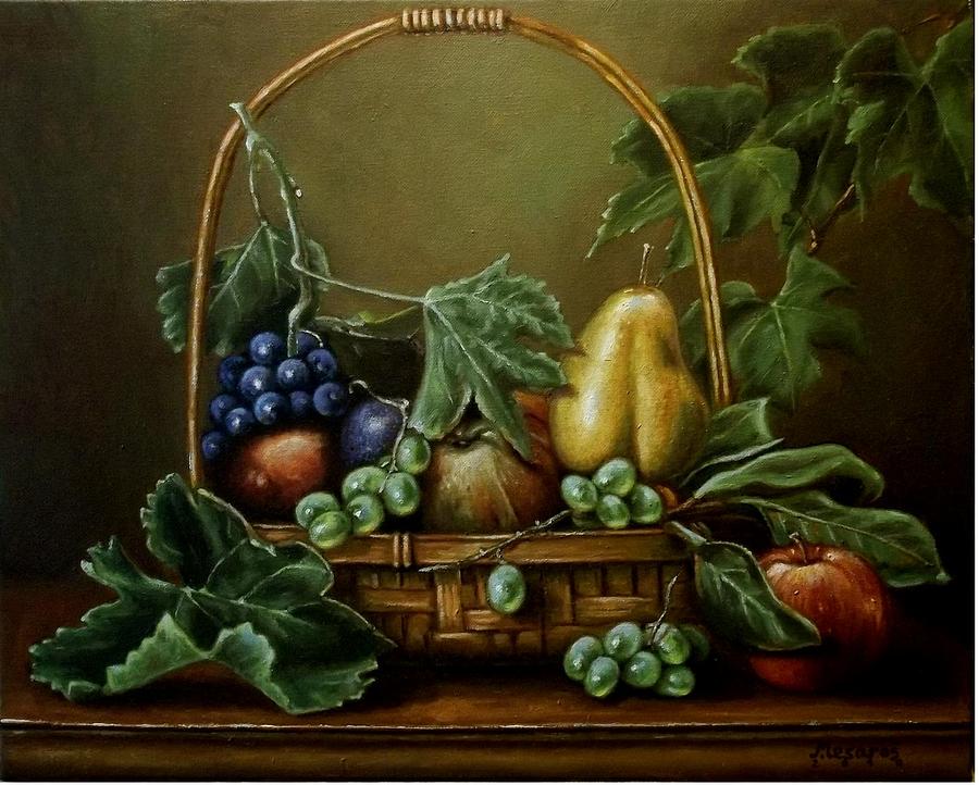 Still Life Painting - Basket with fruits by Jozi Mesaros