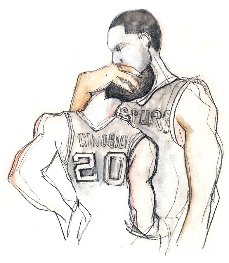 Tim Duncan Drawing - Basketball Brothers by Carolyn Weltman