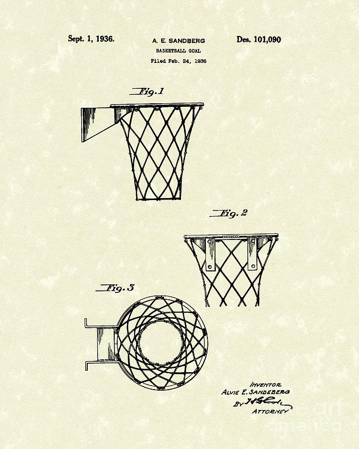 Basketball Hoop 1936 Patent Art Drawing by Prior Art Design