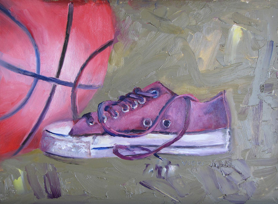 Basketball in Purple Chucks Painting by Vicki Ross