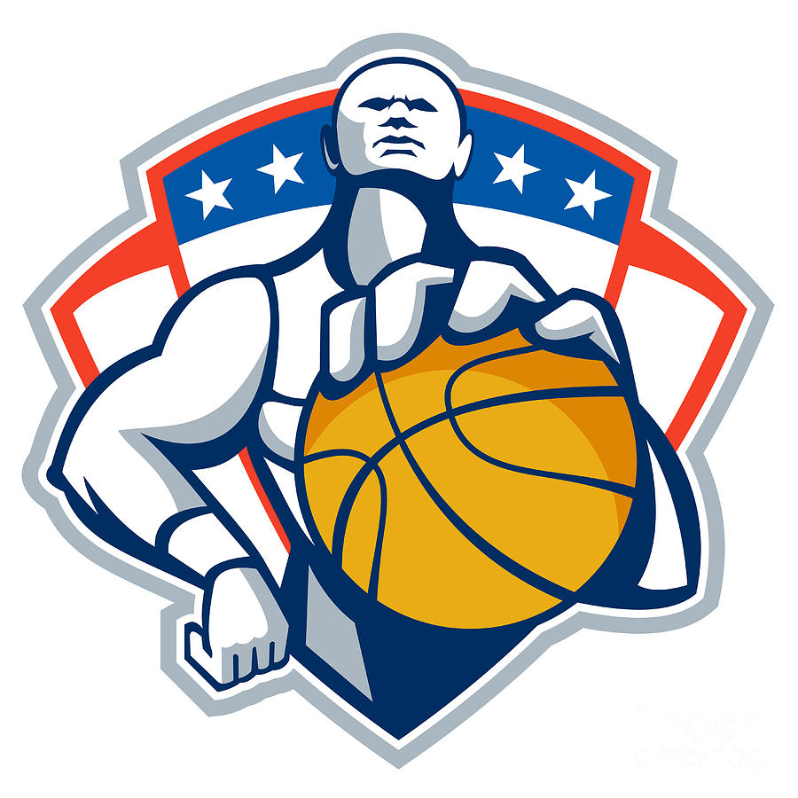 Basketball Digital Art - Basketball Player Holding Ball Crest Retro by Aloysius Patrimonio