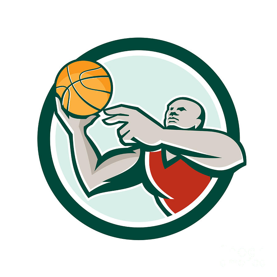 Basketball Digital Art - Basketball Player Lay Up Ball Circle Retro by Aloysius Patrimonio