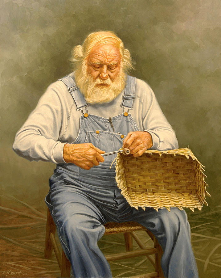 Basket Painting - Basketmaker  in oil by Paul Krapf
