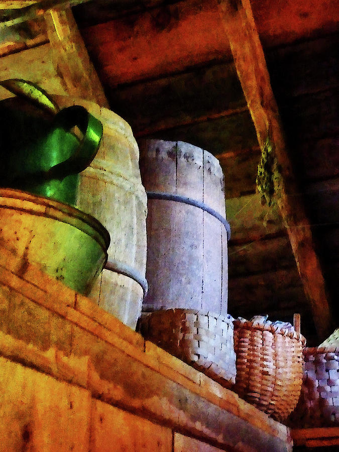 Baskets and Barrels in Attic Photograph by Susan Savad