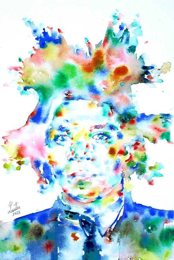 Basquiat Jean Michel Watercolor Portrait Painting by Fabrizio Cassetta