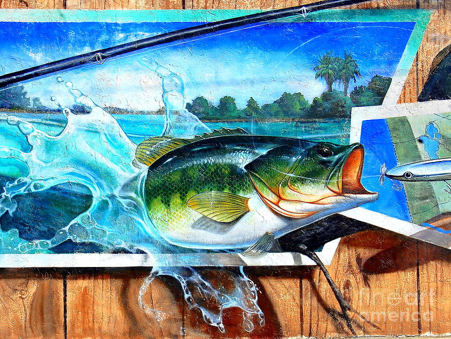 Bass and Lure Wall Mural Painting by Linda Rae Cuthbertson - Pixels