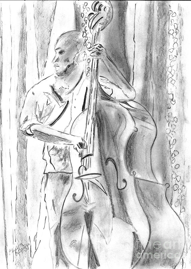 Music Drawing - Bass Fiddle Blues by Elizabeth Briggs