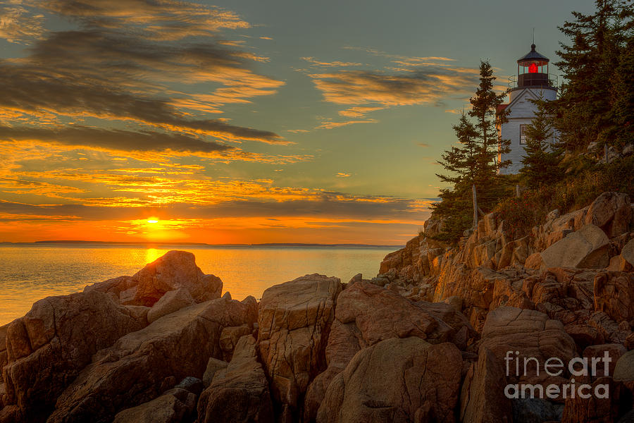 Bass Harbor Head Light at Sunset I Photograph by Clarence Holmes