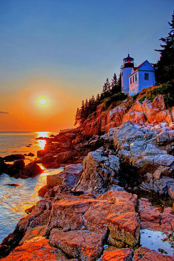 Bass Harbor Head light house at sunset Photograph by Peggy Cooper ...